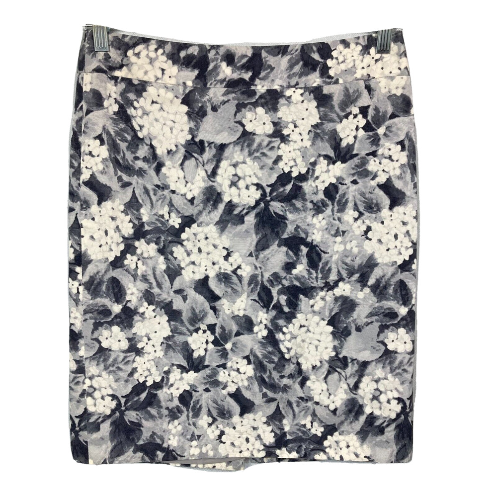 Talbots Skirt Womens Sz 6 Gray Floral Pencil Cotton Stretch Lined Rear Zip